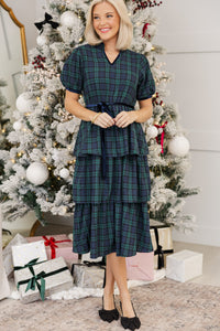 Feeling The Joy Green Tartan Plaid Midi Dress