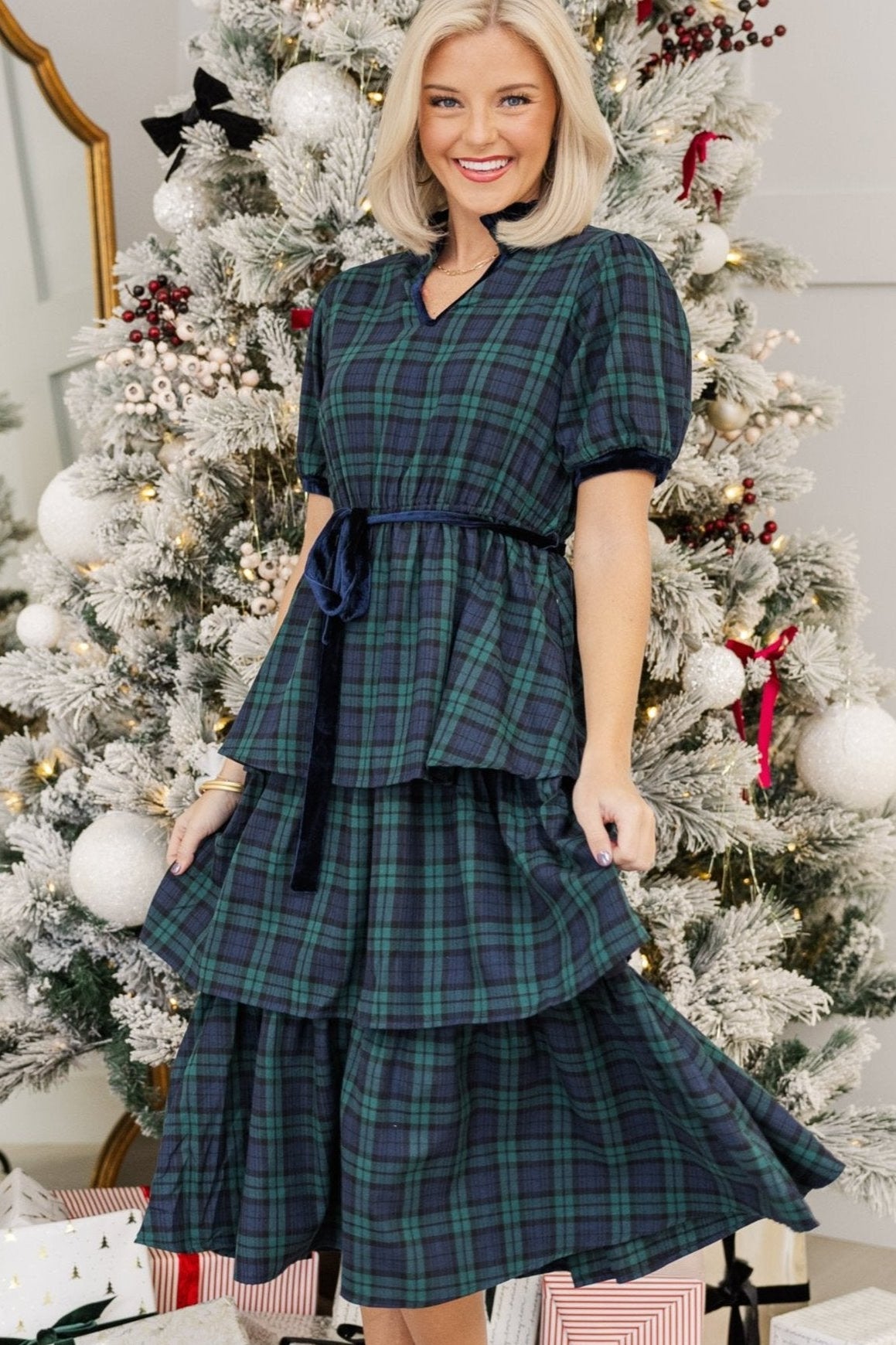 Feeling The Joy Green Tartan Plaid Midi Dress – Shop the Mint