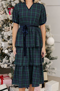 Feeling The Joy Green Tartan Plaid Midi Dress