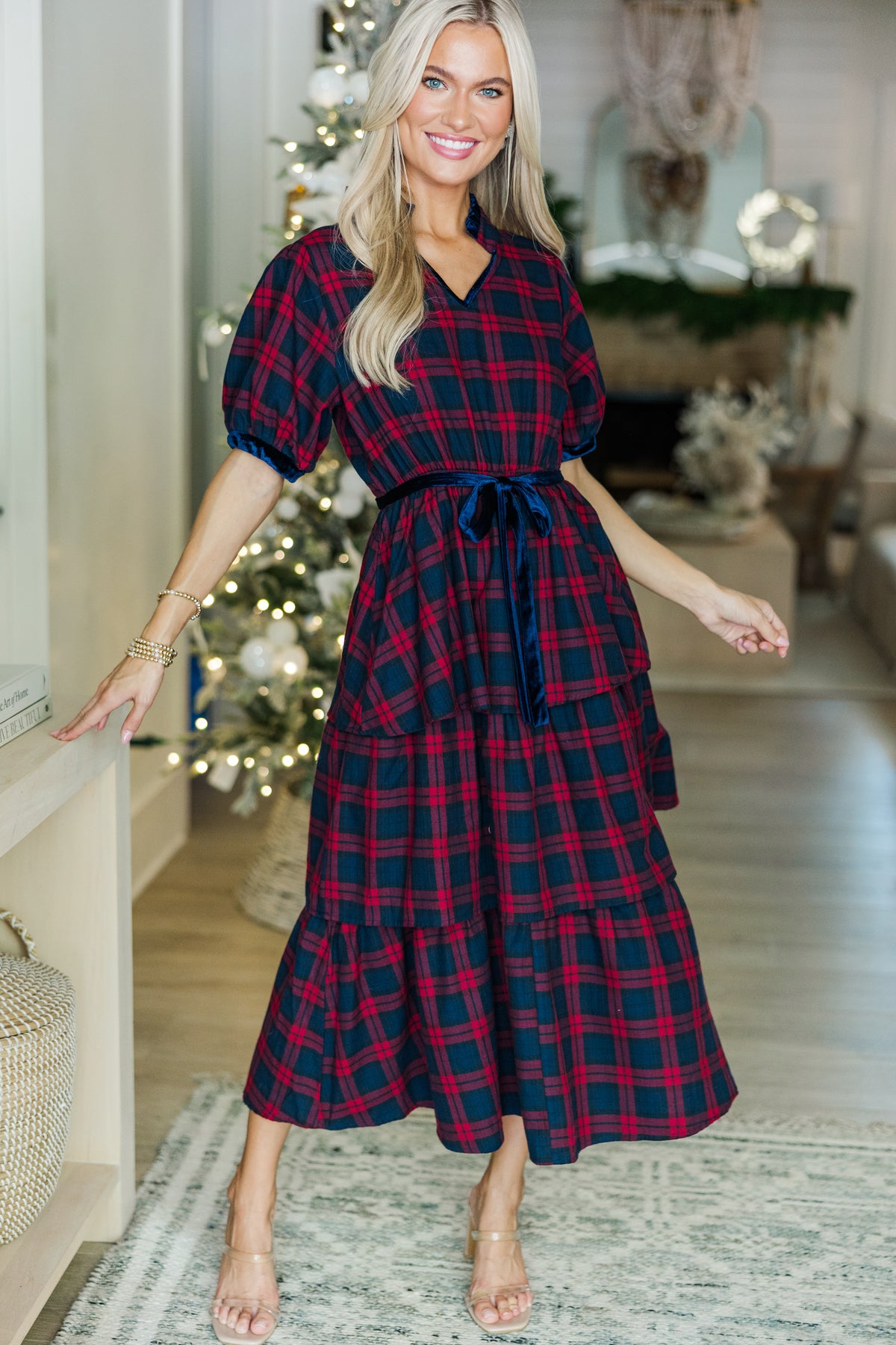 Feeling The Joy Red Tartan Plaid Midi Dress – Shop the Mint