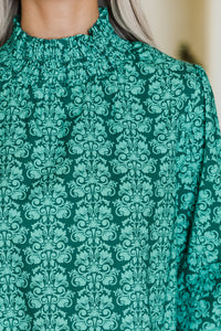 All I Need Emerald Damask Print Blouse