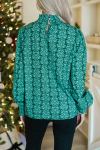 All I Need Emerald Damask Print Blouse