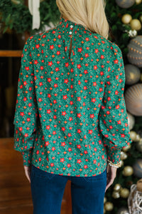 All I Need Emerald Floral Blouse