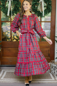 All Good Things Red Plaid Midi Dress