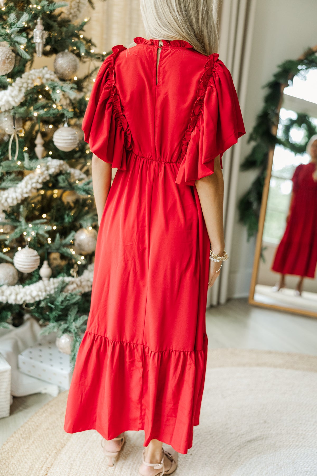 All The Good Red Ruffled Midi Dress – Shop the Mint