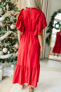 All The Good Red Ruffled Midi Dress