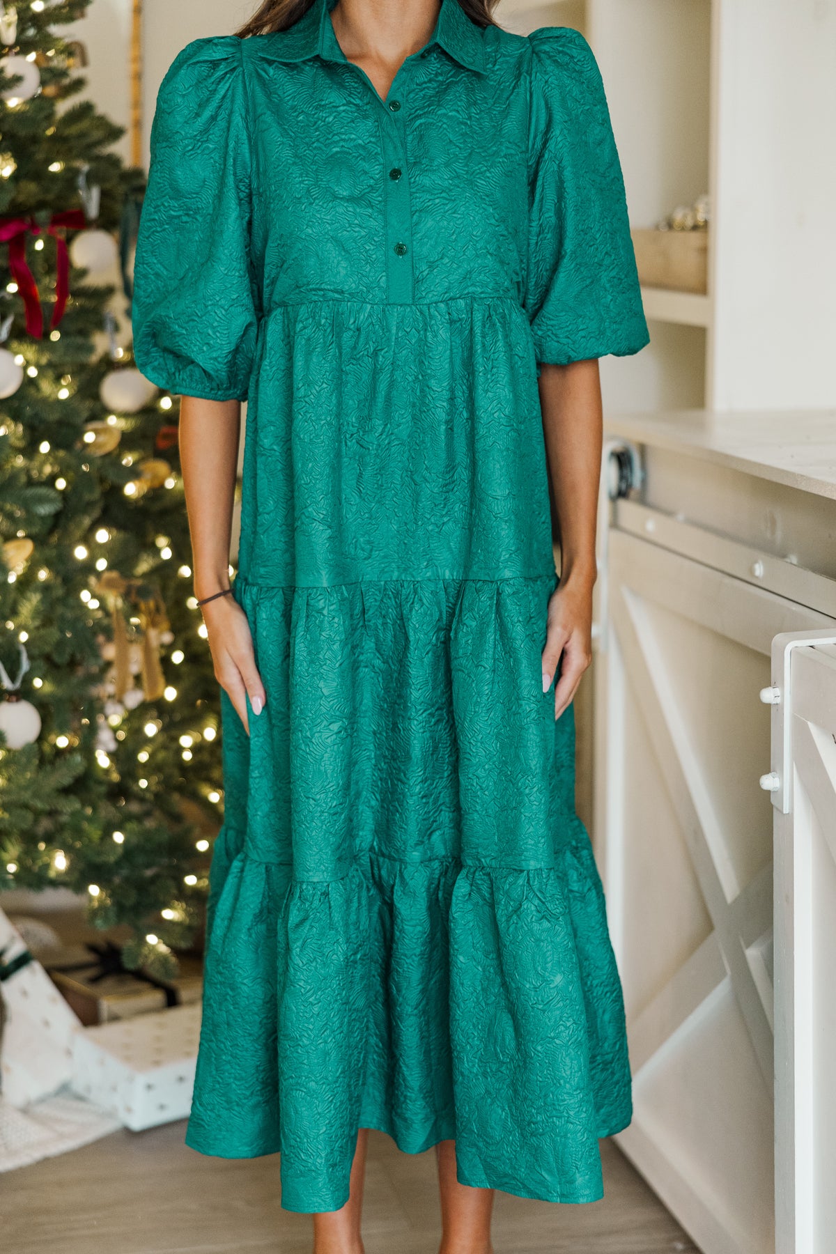Lilyfield Midi Shirt Dress in Emerald with Contrast Trim Cotton main image 0