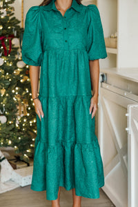 Love Found Emerald Textured Tiered Midi Dress