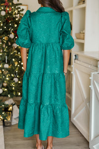 Love Found Emerald Textured Tiered Midi Dress