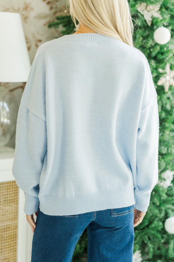 Joyful Light Blue Script Sweater