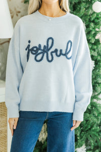 Joyful Light Blue Script Sweater