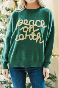 Peace On Earth Emerald Green Script Sweater