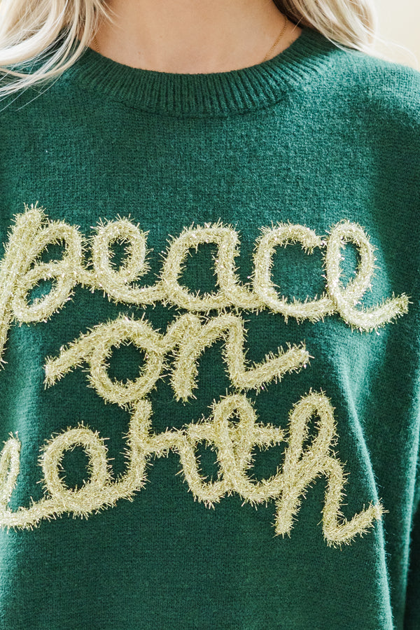 Peace On Earth Emerald Green Script Sweater