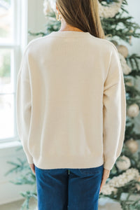 Believe Cream Script Sweater