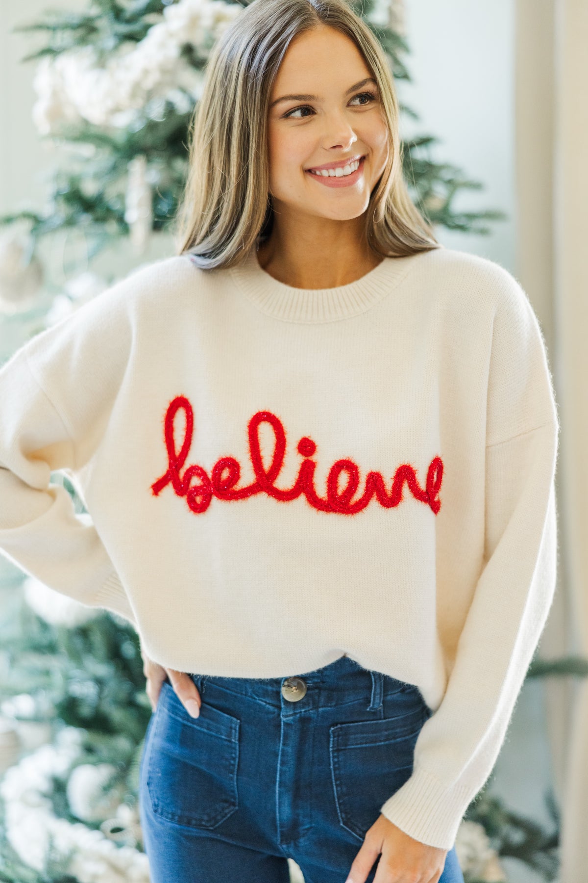 Believe Cream Script Sweater – Shop the Mint