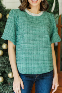 Calling On You Green Tweed Blouse