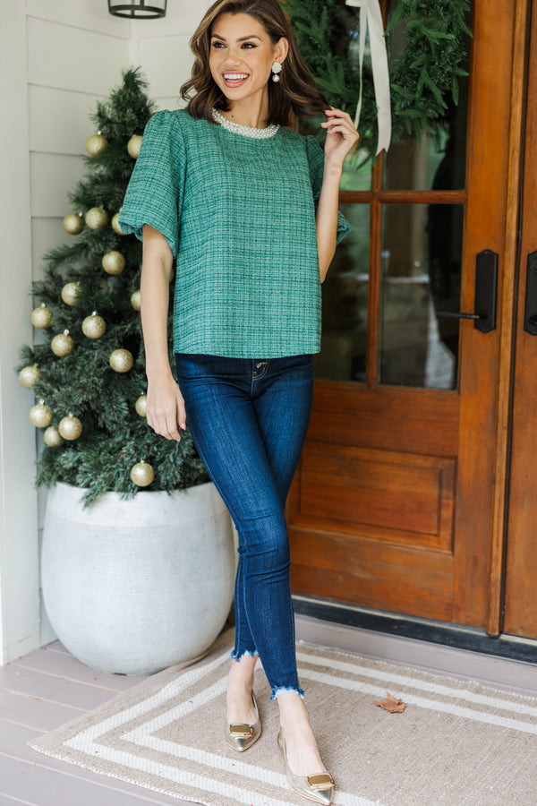 Calling On You Green Tweed Blouse