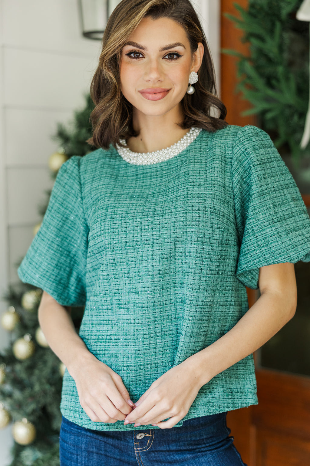 Calling On You Green Tweed Blouse – Shop the Mint