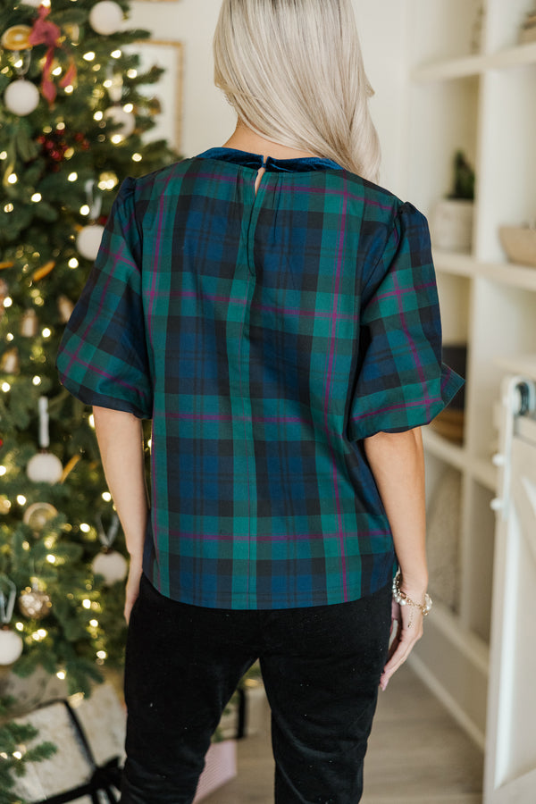 Calling On You Navy Plaid Blouse