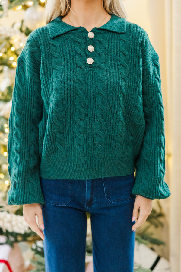 On Your Way Emerald Green Cable Knit Sweater