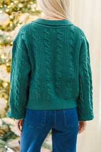 On Your Way Emerald Green Cable Knit Sweater