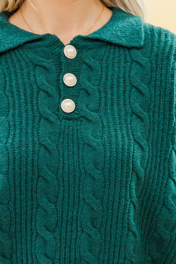 On Your Way Emerald Green Cable Knit Sweater