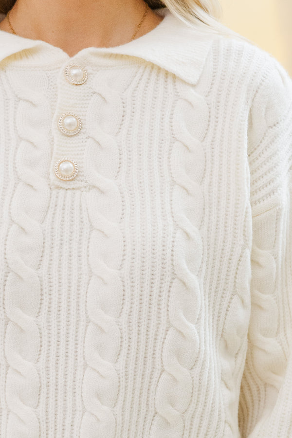 On Your Way Cream Cable Knit Sweater