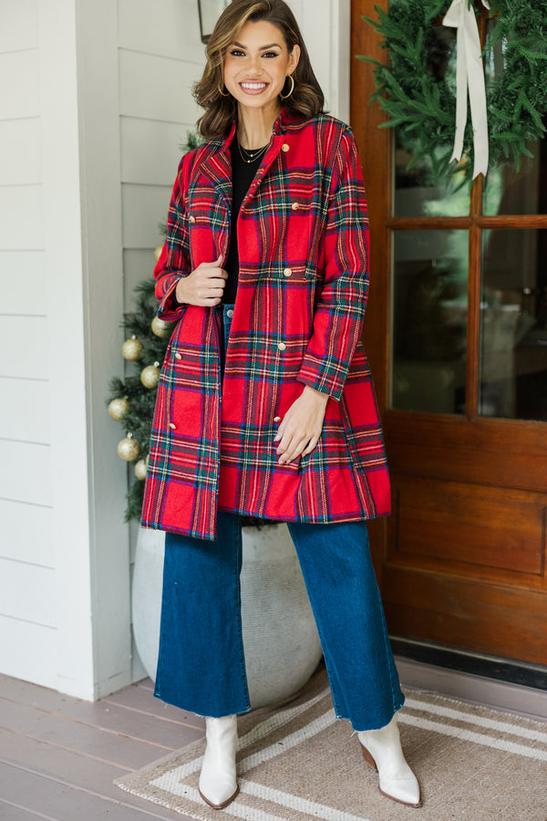 City Streets Red Plaid Coat