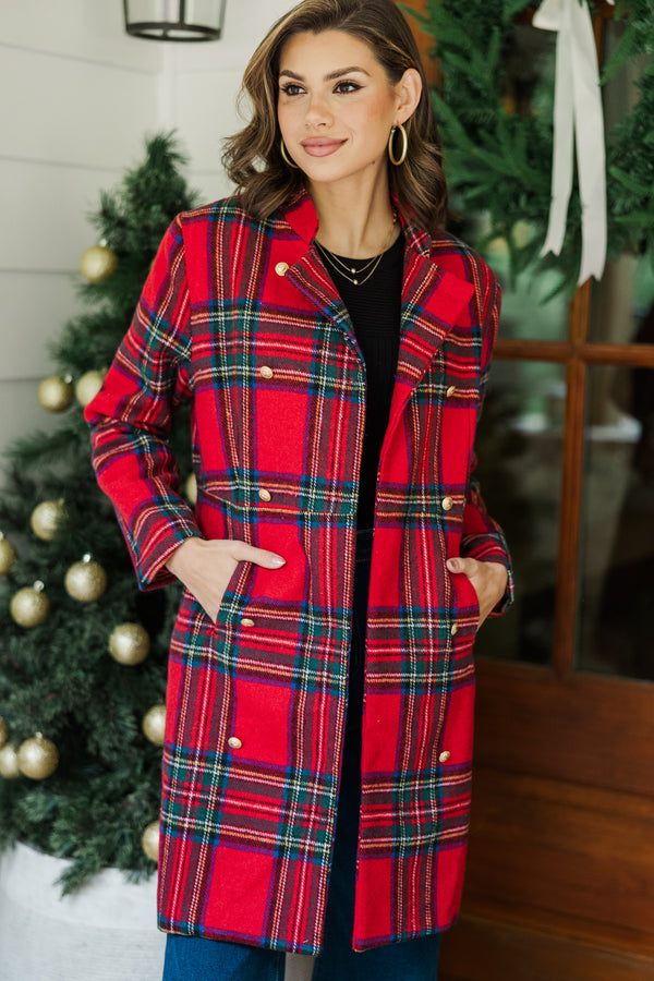 City Streets Red Plaid Coat