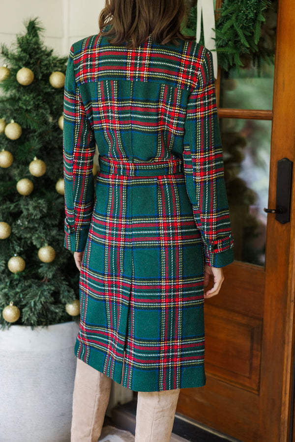 All The Love Green Plaid Coat