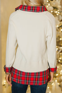 Eyes On You Cream and Plaid Sweater
