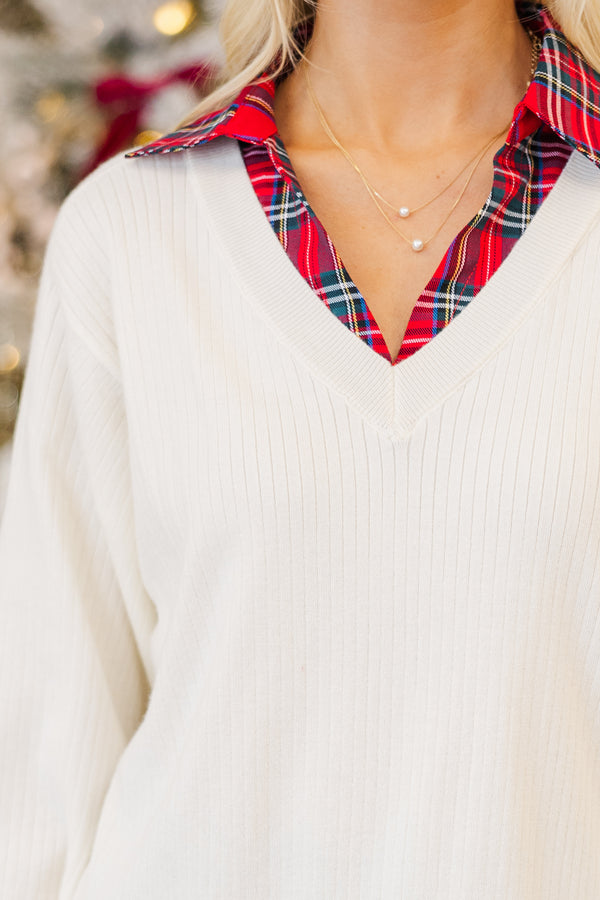 Eyes On You Cream and Plaid Sweater