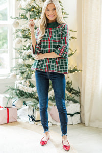 Just A Feeling Emerald Plaid Mock Neck Sweater