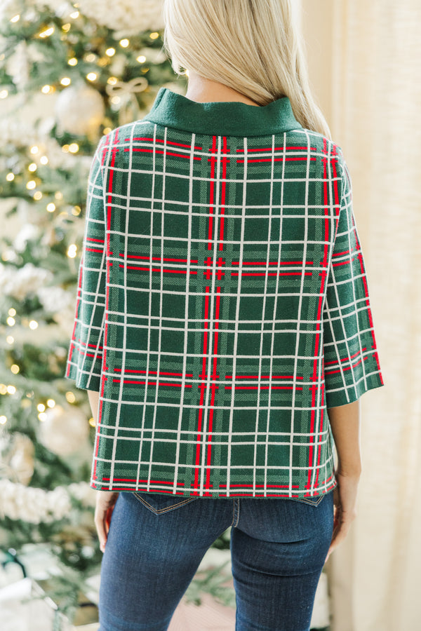 Just A Feeling Emerald Plaid Mock Neck Sweater