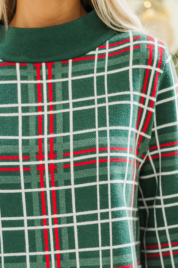 Just A Feeling Emerald Plaid Mock Neck Sweater