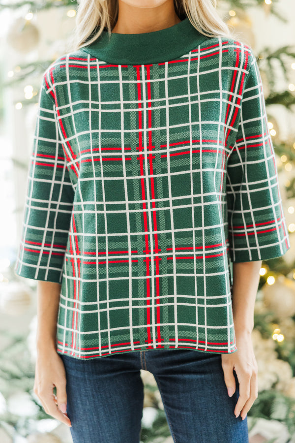 Just A Feeling Emerald Plaid Mock Neck Sweater