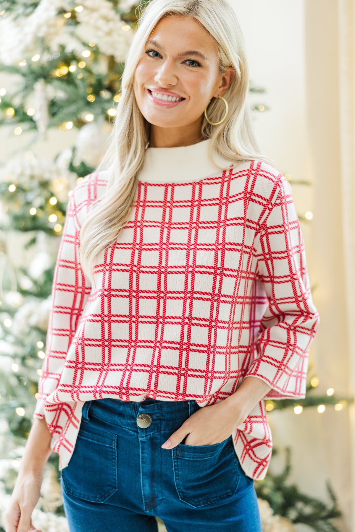 Just A Feeling Red Plaid Mock Neck Sweater Shop the Mint
