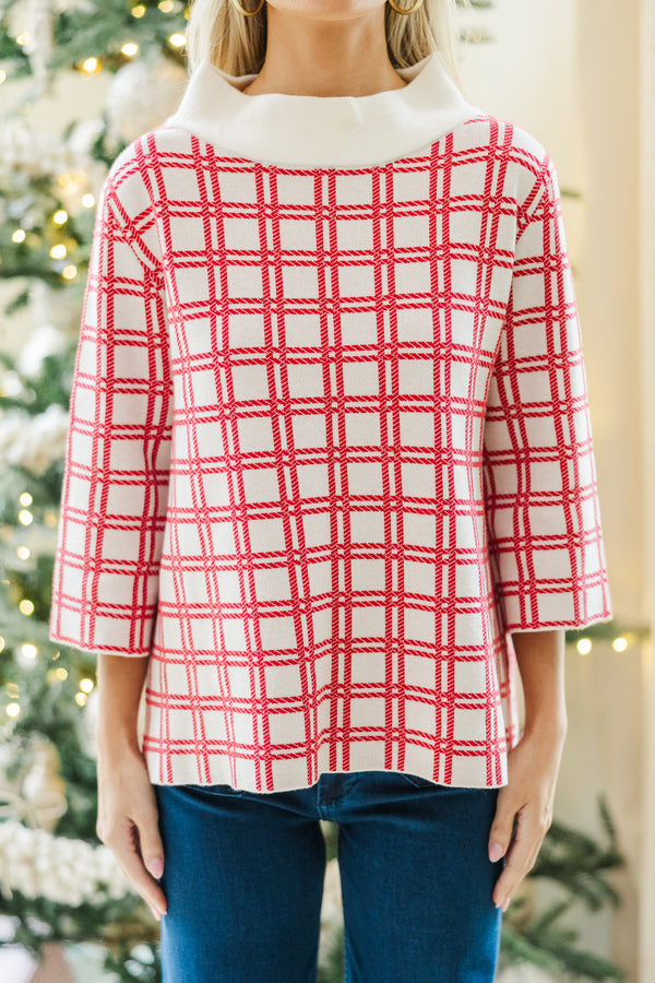 Just A Feeling Red Plaid Mock Neck Sweater