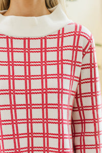 Just A Feeling Red Plaid Mock Neck Sweater