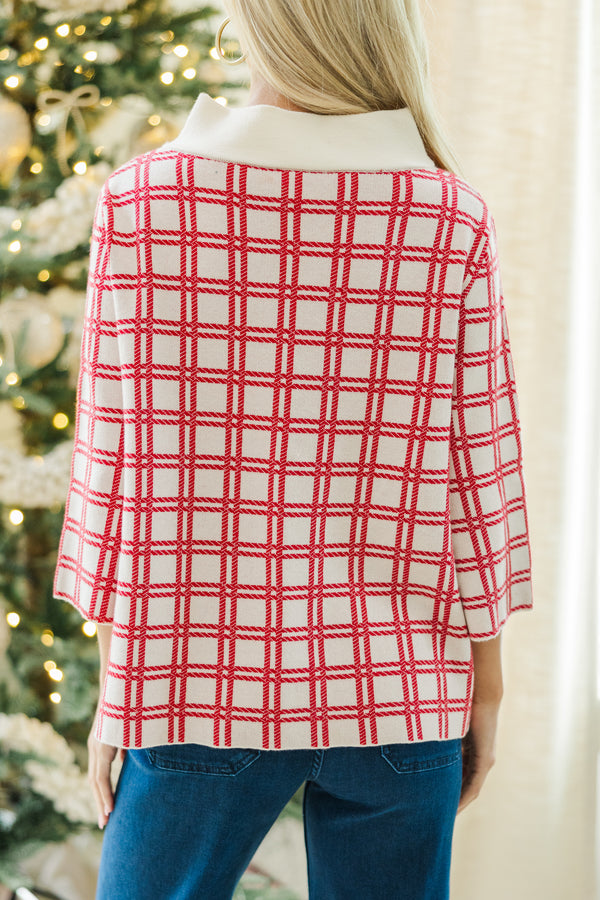 Just A Feeling Red Plaid Mock Neck Sweater