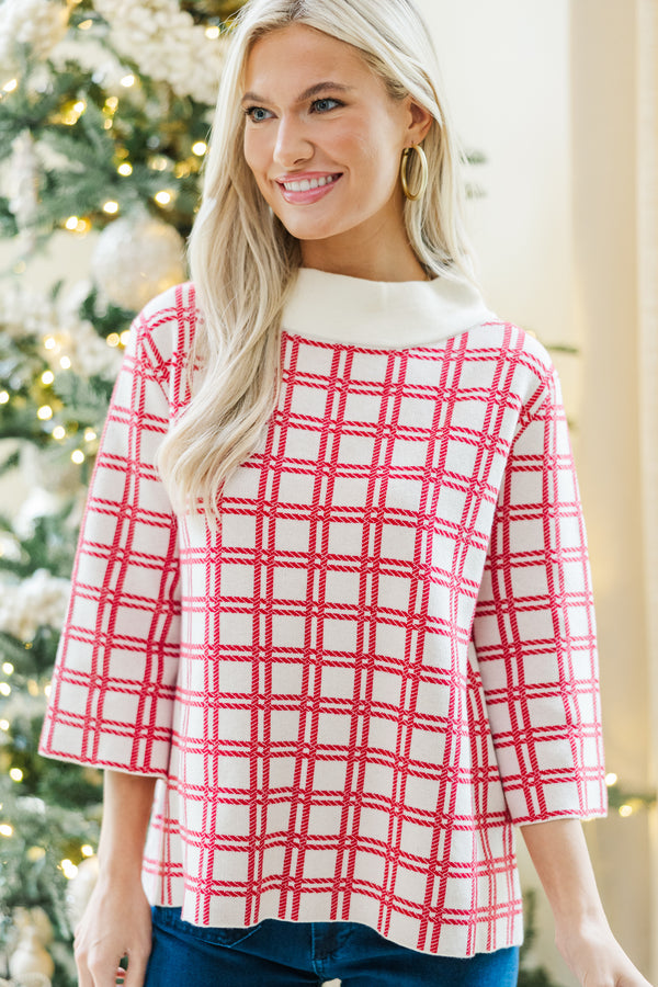 Just A Feeling Red Plaid Mock Neck Sweater