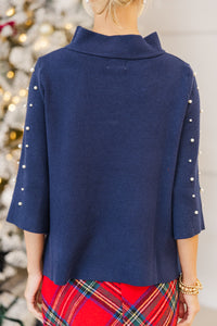 Just A Feeling Navy Embellished Mock Neck Sweater