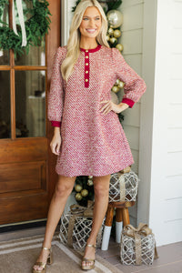 Feeling Like A Queen Burgundy Red Tweed Dress