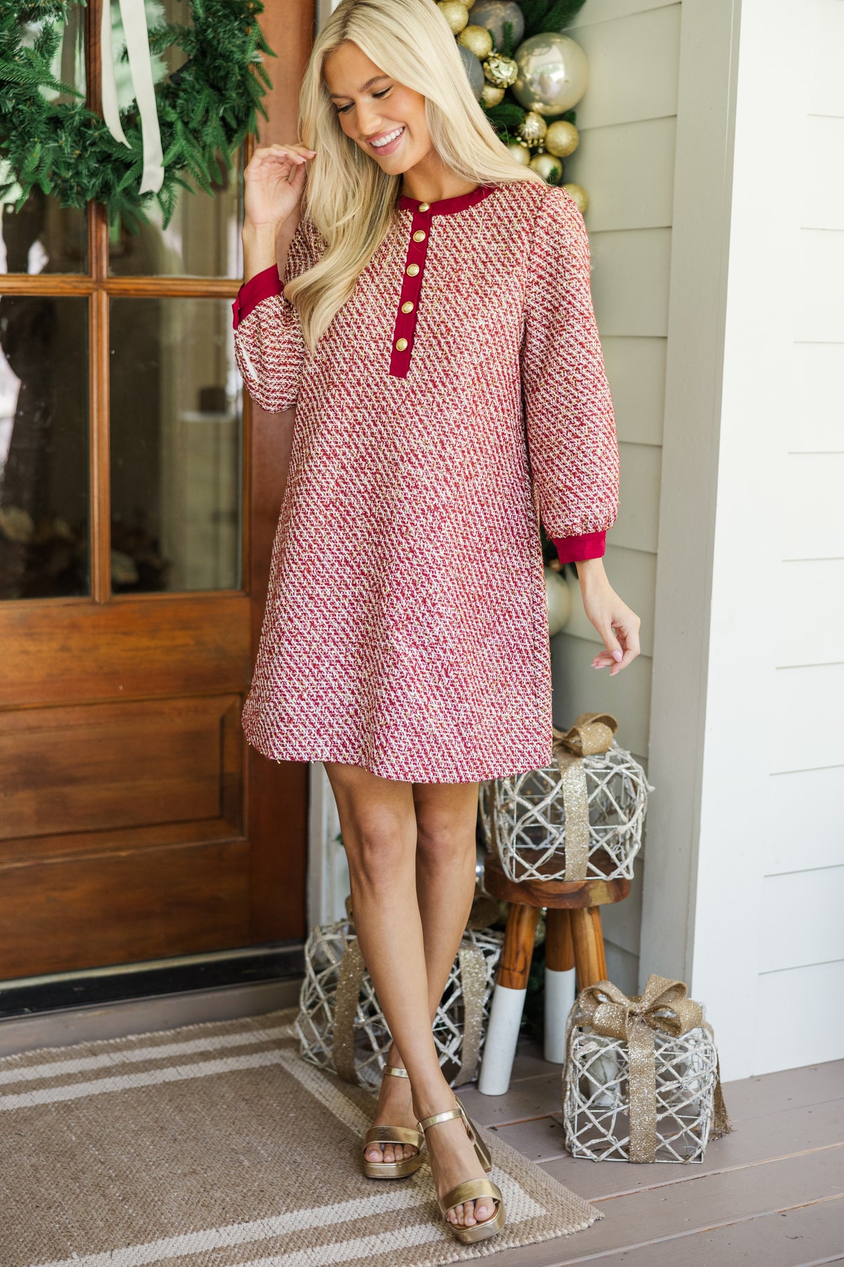 Feeling Like A Queen Burgundy Red Tweed Dress – Shop the Mint