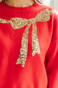 Always Present Red Sequin Bow Sweater