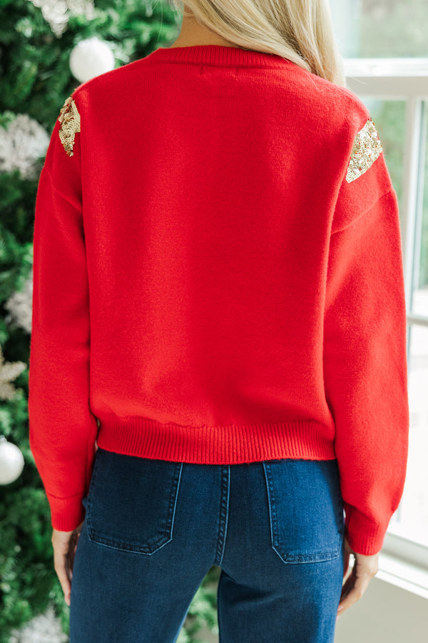 Always Present Red Sequin Bow Sweater