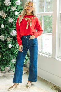 Always Present Red Sequin Bow Sweater