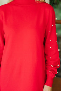 All The Love Red Embellished Sweater Dress