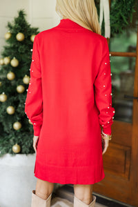 All The Love Red Embellished Sweater Dress