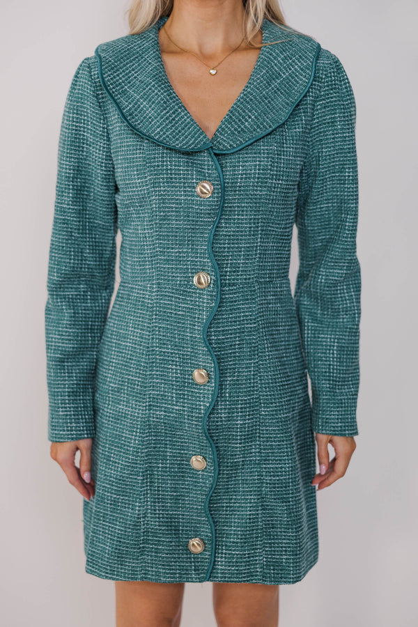 What You Want Green Tweed A-Line Dress